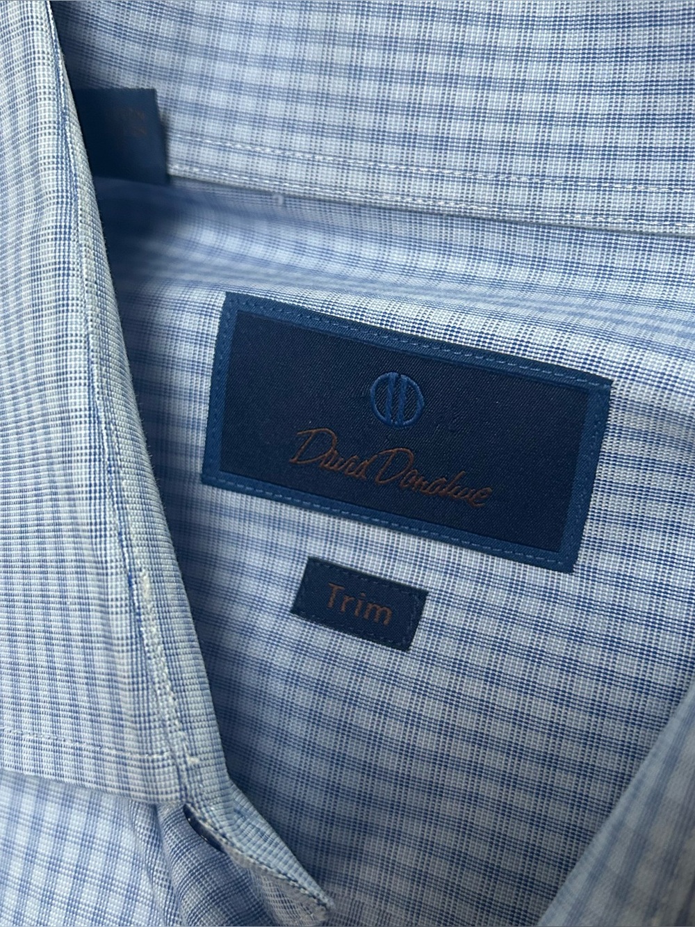 David Donahue - Light Blue Check Cotton Shirt - 16/34-35 Trim Fit